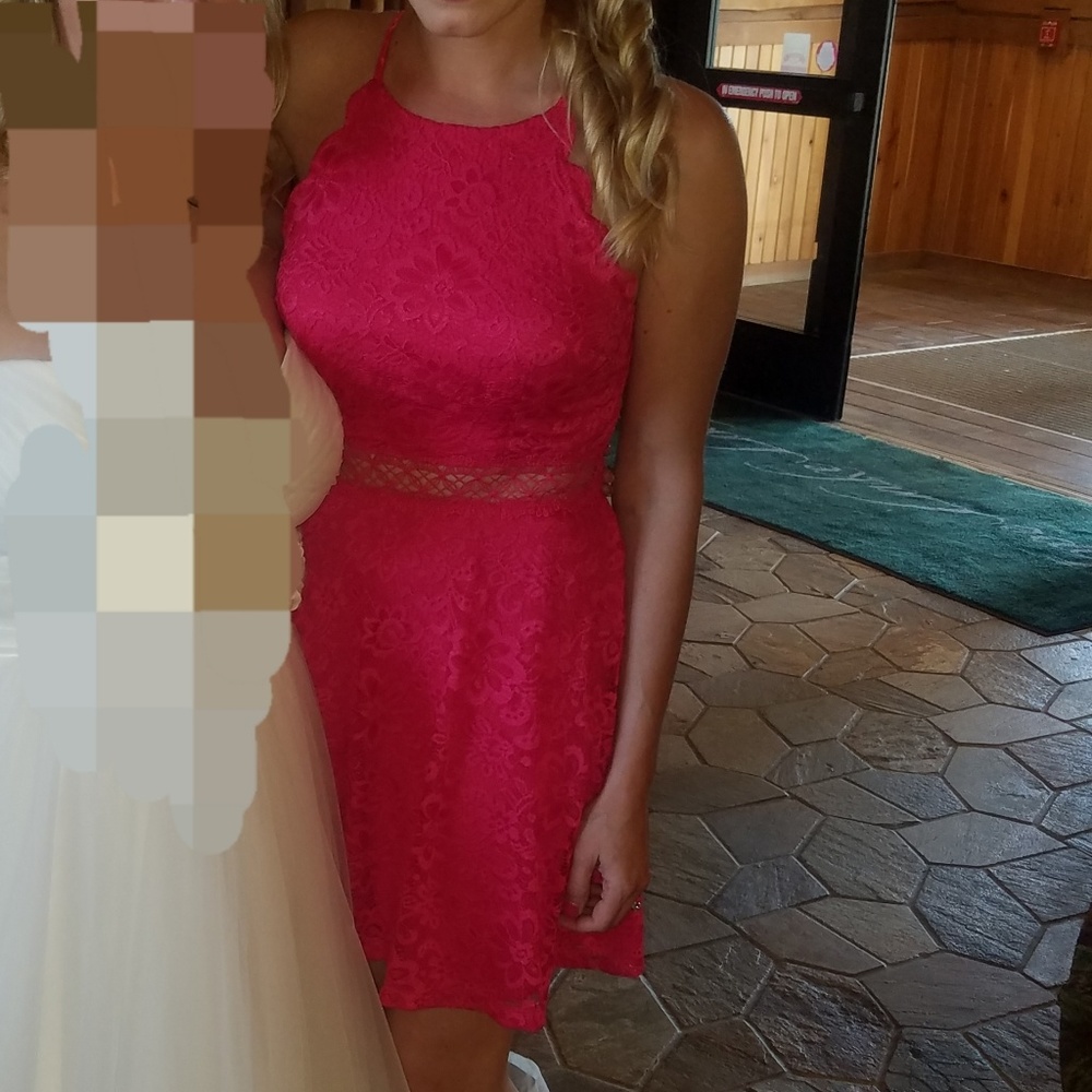 Pink Lace Dress with Illusion Waist